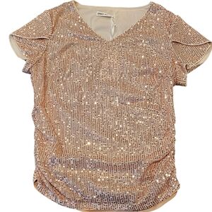 Grace Karin Pink Gold Sparkly Sequin Short Sleeve Top Size Large NWT